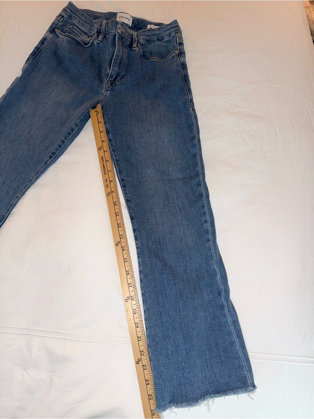 FRAME Denim Jeans Women 28 Le Crop Mini Boot Flare High Rise Stretch Raw Hem - Picture 7 of 11